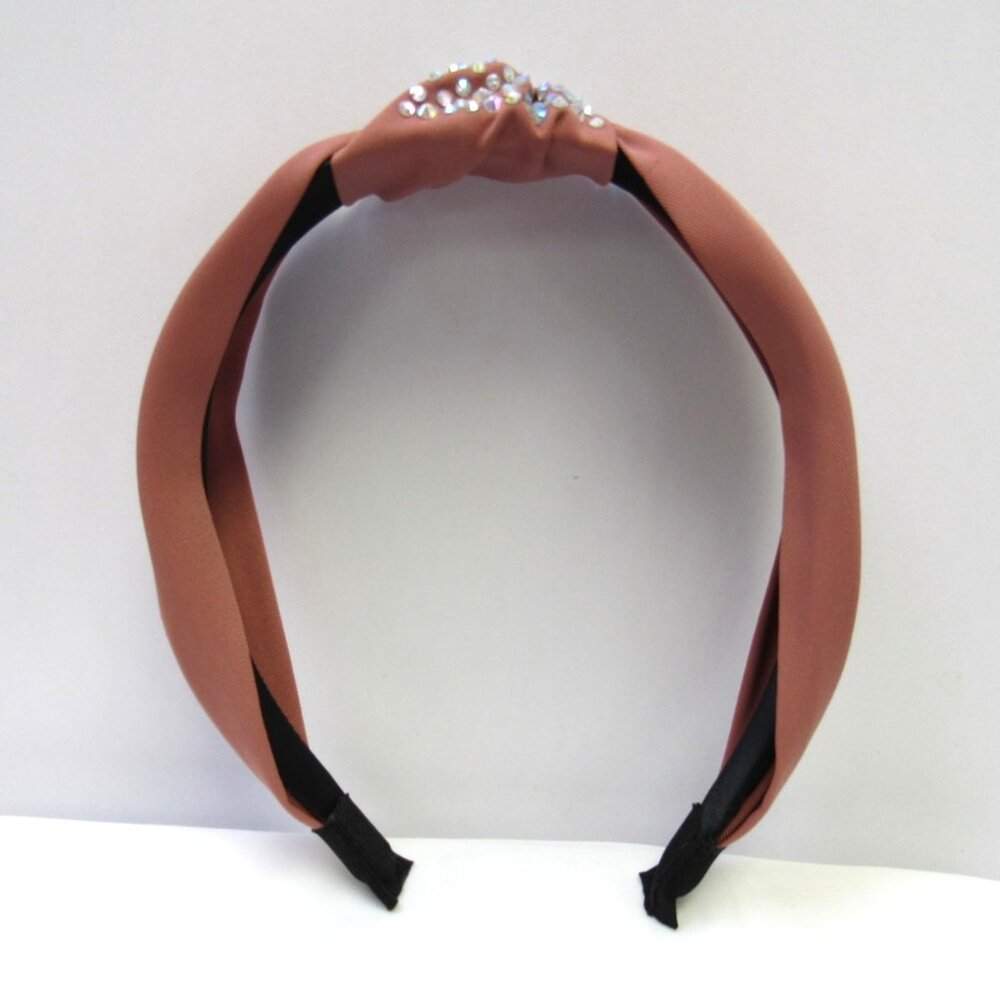 Mauve Color Rhinestone Embellished Twist Style Fabric Headband NEW - Picture 5 of 5